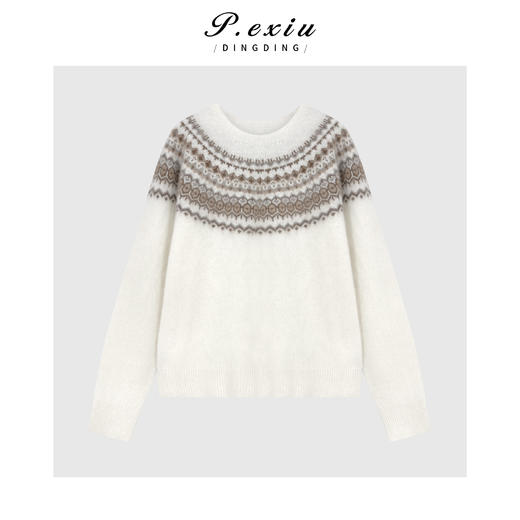 04-4潘依绣丁丁宠粉羊绒羊毛费尔岛提花拉绒韩系慵懒针织毛衣 ZM-815 商品图0