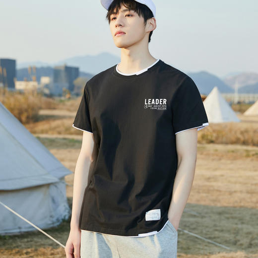 GXG男装【100%棉】夏季假两件设计舒适透气男式休闲百搭短袖T恤K&C 商品图3