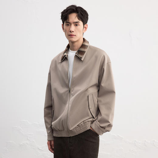 GXG男装25秋季时尚撞色格纹领口潮流宽松百搭休闲男式翻领夹克K&C 商品图6