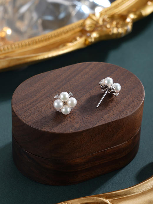 子佩集【雪芙】银S925珍珠AOYA奥雅耳钉【MLEH032】4.5mm珠四叶草四瓣花2601 商品图6