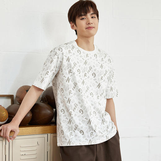 GXG男装【100%棉】夏季满印字母男款潮流圆领百搭短袖t恤K&C 商品图5