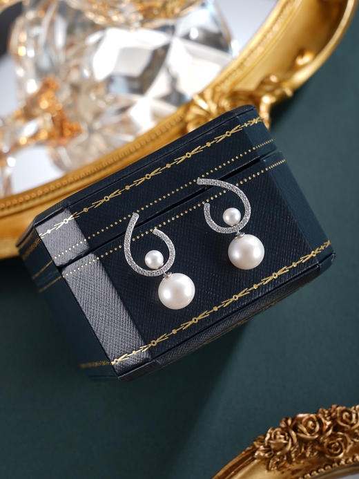 子佩集【潮汐物语】银S925珍珠惜王妃耳钉【MLEH027】9.5mm大珠半环吊球2601 商品图6