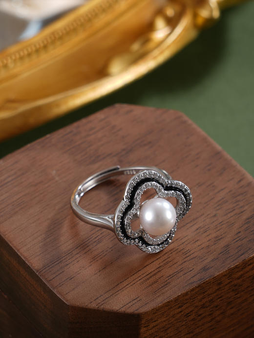 子佩集【相思四叶】银S925珍珠惜王妃戒指【YR0090】7mm珠双色四叶草四瓣花2601 商品图6