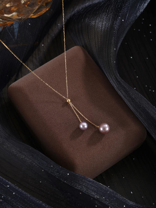 子佩集【流年风吟】G18K珍珠惜王妃项链【MLKJXL009】6-7.5mm珠镀金双色吊球紫白2601 商品图9