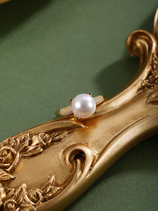 子佩集【情定夕颜】银S925珍珠惜王妃戒指【R1764】8.5mm珠镀金一字2601 商品图3