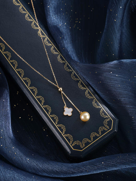 子佩集【四叶情缘】银S925珍珠惜王妃套链【YL0122A】9mm珠镀金吊球四叶草金色珠2601 商品图2