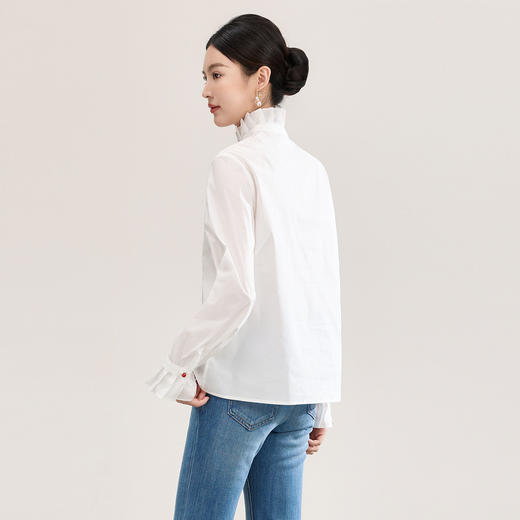 「高货wl」全新升级【铂金会员275/天猫369/差价94】(05725)洛诗琳法式浪漫木耳边衬衫2026春季纯棉微喇长袖上衣女 商品图1