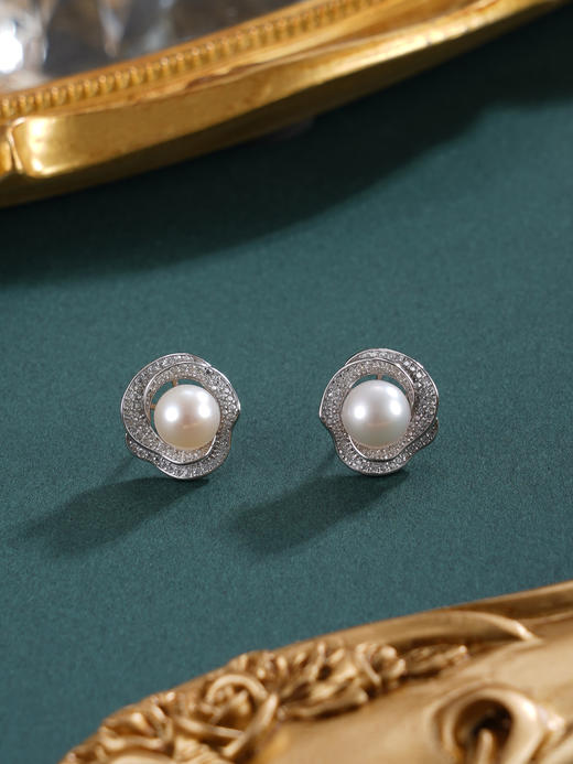 子佩集【芳华契阔】银S925珍珠惜王妃耳钉【E4639】8mm珠双色玫瑰花朵2601 商品图5