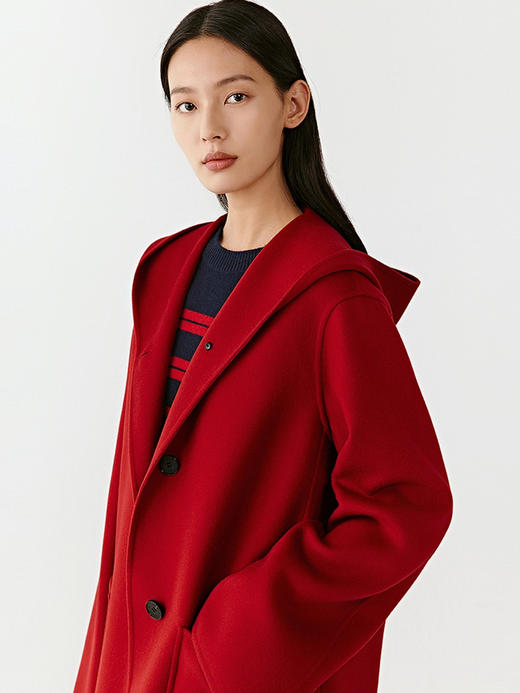 114-3 原价1699 渠道货 原材 小禾双面羊毛呢 手工剖缝 红色连帽大衣 新年小红帽大衣 商品图13