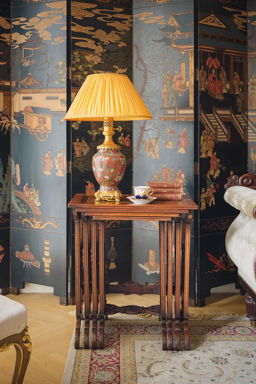 独角鹿西洋古董20世纪初法国出品花卉主题细木镶嵌卷叶纹硬木镂雕装饰嵌套桌几四件套 商品图2