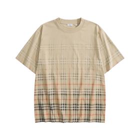 男款棉质渐变格纹短袖T恤zh007