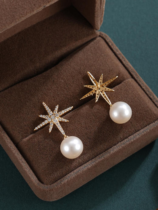 子佩集【星芒之秀】银S925珍珠惜王妃耳钉【X7532】8.5mm珠双色星芒2601 商品图4