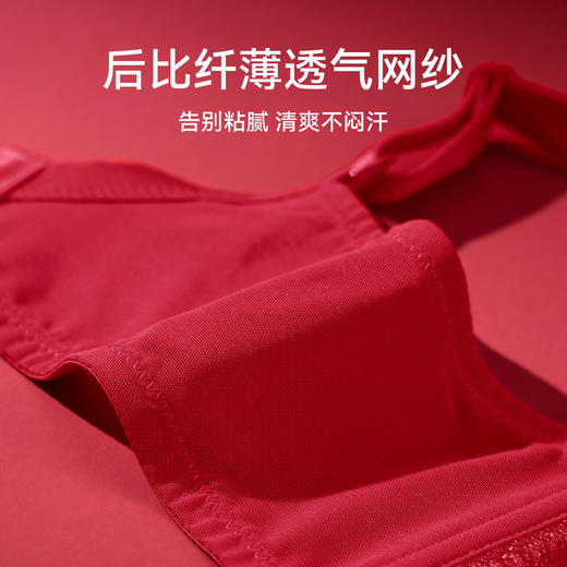 芬腾女士内衣记忆软钢圈红色蕾丝网纱文胸大胸显小上托防下垂胸罩 商品图3