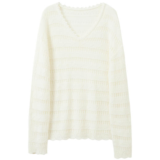 三彩2026春季新款镂空针织衫V领毛衫宽松落肩袖套头罩衫S 商品图4