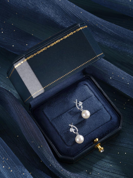 子佩集【灵犀共鸣】银S925珍珠惜王妃耳钉【YE0829A】8mm珠双色交织丝带2601 商品图9