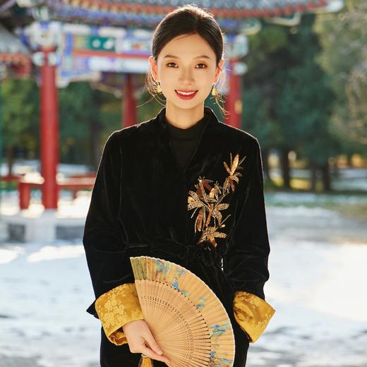 西子/金竹丝绒套装丝绒重工手工竹叶刺绣高显瘦套装/SYYH0028 商品图0