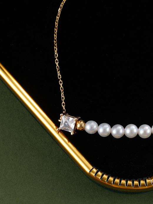 子佩集【冰糖之恋】银S925珍珠惜王妃手链【MLSL003】3mm珠镀金方块钻2601 商品图4