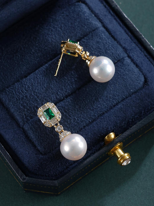 子佩集【闪耀人生】银S925珍珠惜王妃耳钉【E4007-1】10mm珠双色绿方块2601 商品图13