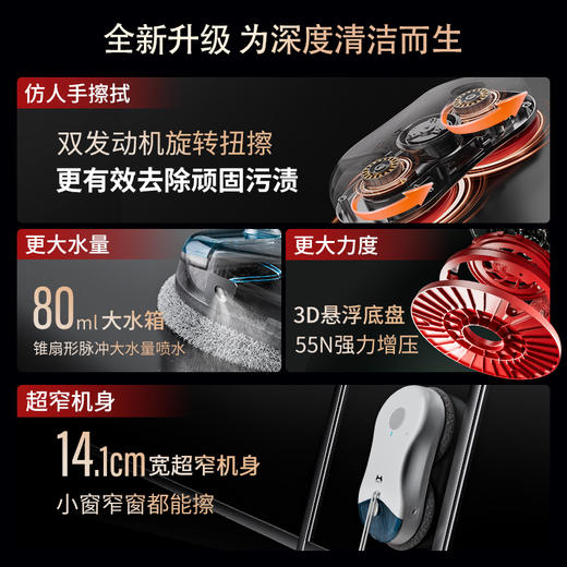 可试用【低于官方国补/双11/双12】【弧形！/水波纹/瓷砖/壁布/木门多立面均可清洁 可擦边角窗框 AI智能 3D仿人手旋扭擦】赫特擦窗机器人-DDC55Pro（2年质保，长期送抹布） 商品图1