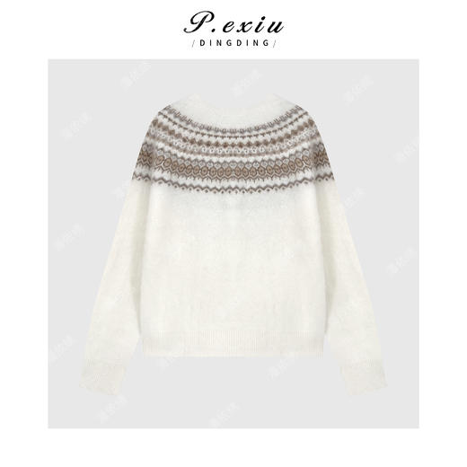 04-4潘依绣丁丁宠粉羊绒羊毛费尔岛提花拉绒韩系慵懒针织毛衣 ZM-815 商品图1