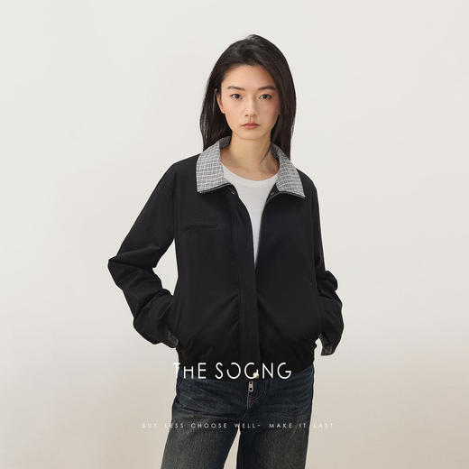 THESOONG北欧美学 重工酵洗加软立裁交织蓝白格内里翻领外套7928 商品图5