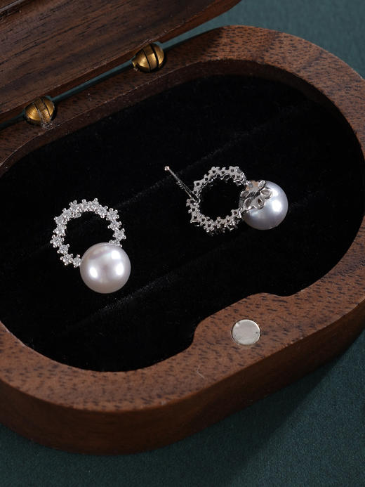 子佩集【银湾夜曲】银S925珍珠惜王妃耳钉【MLEH003】6.5mm珠圆环灰珠2601 商品图5