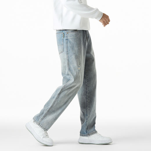 GXG男装秋季时尚潮流破洞款男式百搭牛仔休闲直筒长裤K&C 商品图4