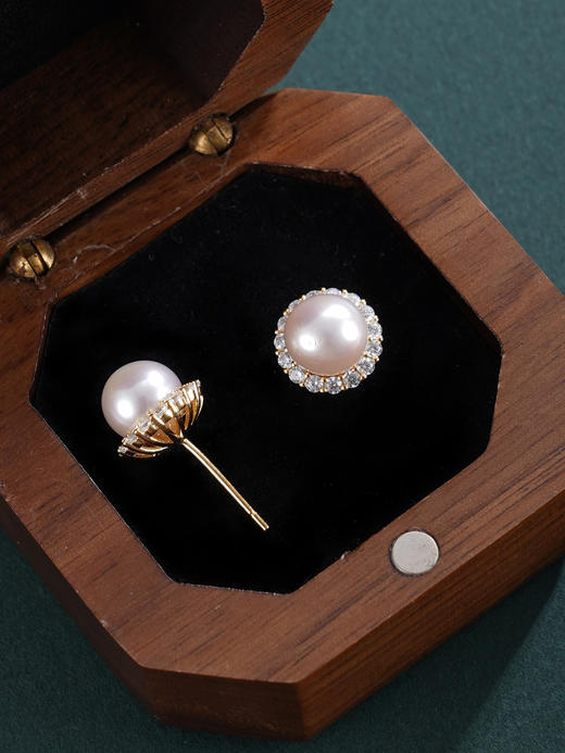 子佩集【花韵长情】银S925珍珠惜王妃耳钉【E4618】7mm珠双色太阳花2601 商品图5