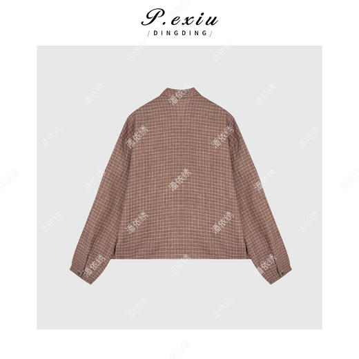 04-2潘依绣丁丁宠粉简约复古翻遍领亚麻格子外套Q48831 商品图1
