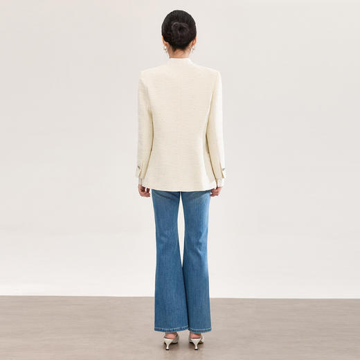 「高货wl」全新升级【铂金会员404/天猫539/差价135】(05339)洛诗琳2026春季气质知性通勤金丝亮片棉麻无领西装外套女 商品图2