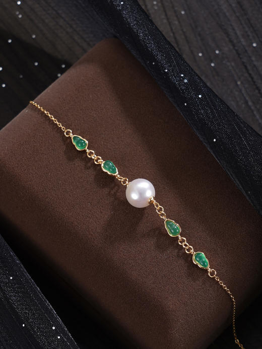 子佩集【福禄攸同】银S925珍珠惜王妃手链【MLSL007】8.4mm珠镀金葫芦绿玉髓2601 商品图6