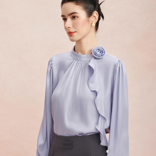 RE252斯尔丽26新款光泽感高级感可脱卸手盘花长袖职业通勤优雅纯色衬衫 商品图4