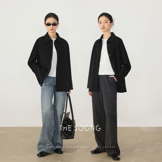 THESOONG/100支羊绒羊毛毛呢外套女翻领单排扣小个子8586 商品图0