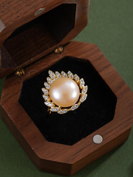 子佩集【灼灼芳华】银S925珍珠惜王妃戒指【R1702】12mm珠镀金火焰金色珠2601 商品图5