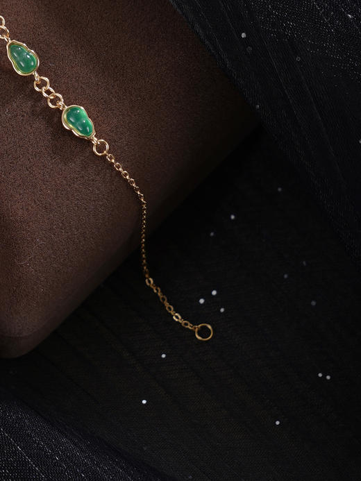 子佩集【福禄攸同】银S925珍珠惜王妃手链【MLSL007】8.4mm珠镀金葫芦绿玉髓2601 商品图7