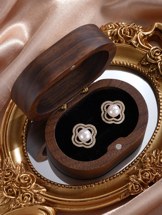 子佩集【四叶涟漪】银S925珍珠惜王妃耳钉【YE0109】7.5mm珠四瓣花四叶草2601 商品图2