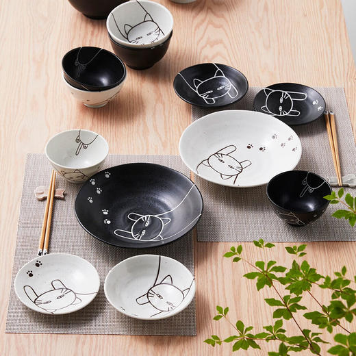 厨房日式超轻量餐具大碗饭碗圆盘餐盘 黑猫白猫 商品图0