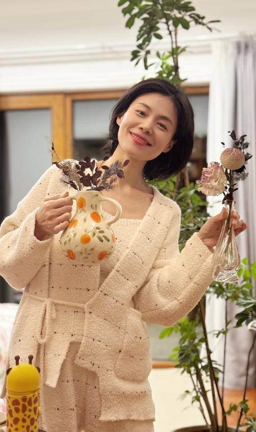 【土豆妈同款】从轻秋冬家居服女豆豆绒系列七彩纱混纺抗静电恒温蓄暖开衫三件套【李点点专属】 商品图0