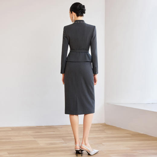 IWY/高级感灰色职场穿搭立领收腰西装套装女修身商务正装职业装J26CS271 商品图4