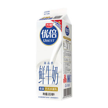 光明优倍全脂鲜牛奶950ml屋顶包巴氏杀菌 生鲜  低温奶 /水饮冲调 /低温奶 /低温奶组合装 商品图1