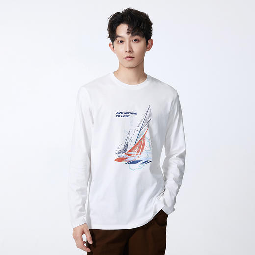 GXG男装【100%棉】秋季手绘帆船航线圆领休闲男士长袖t恤打底衫K&C 商品图3