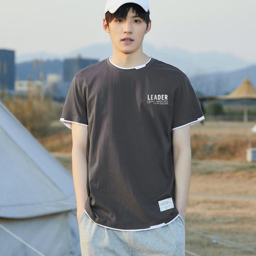 GXG男装【100%棉】夏季假两件设计舒适透气男式休闲百搭短袖T恤K&C 商品图6