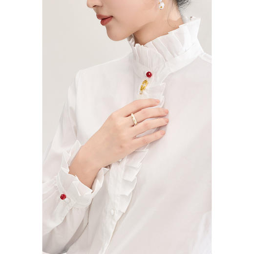 「高货wl」全新升级【铂金会员275/天猫369/差价94】(05725)洛诗琳法式浪漫木耳边衬衫2026春季纯棉微喇长袖上衣女 商品图2