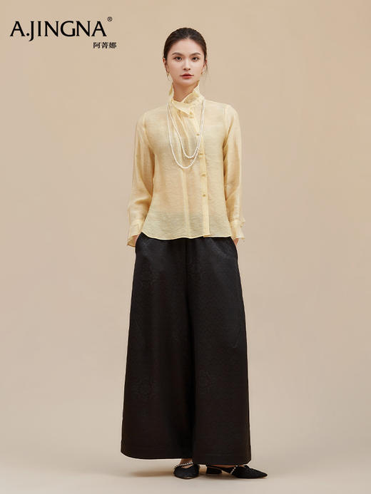 【莫兰迪色系】阿菁娜冬季新款轻圣诞法式衬衫莫兰迪粉色与黄系温柔优雅立领翻折两穿设计F30D209002 商品图5