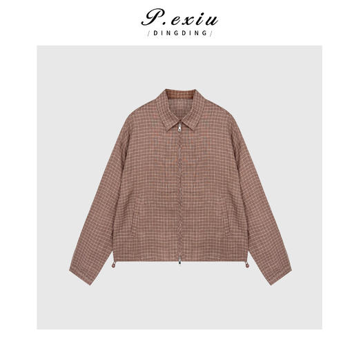 04-2潘依绣丁丁宠粉简约复古翻遍领亚麻格子外套Q48831 商品图0