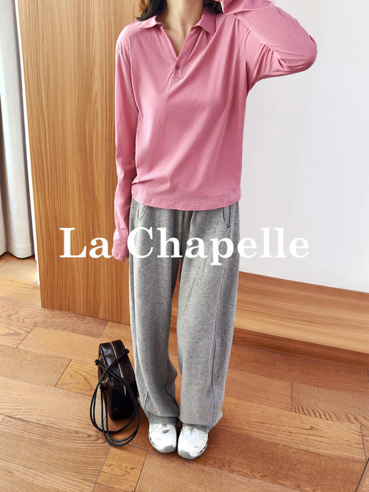 专柜实拍【高弹polo衫】拉夏贝尔/La Chapelle极简通勤！100棉弹力翻领V领打底T恤 商品图6