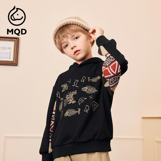 【秒3】【MQD】男童冬季拼接复古学院蓄暖舒适连帽卫衣 商品图2