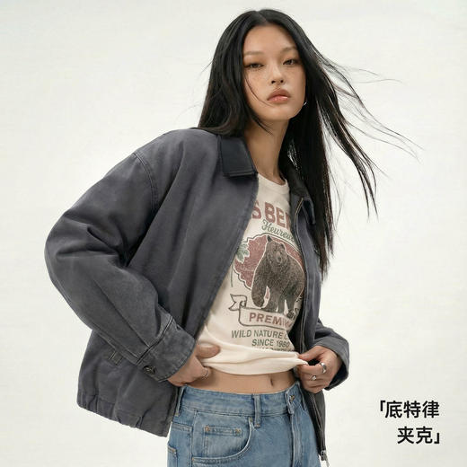 马登美式格雷系宽松撞色翻领底特律猎装工装夹克短外套上衣女士春 商品图0