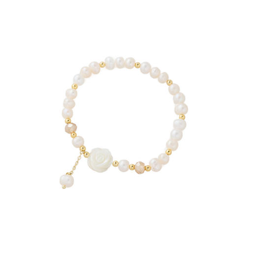 三彩2026新款淡水珍珠贝壳浮雕山茶花手串温婉气质法式浪漫约会女 商品图1