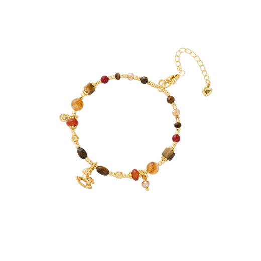 三彩2026新款美拉德色系虎眼石红玛瑙串珠手链木马坠饰新年国潮 商品图1